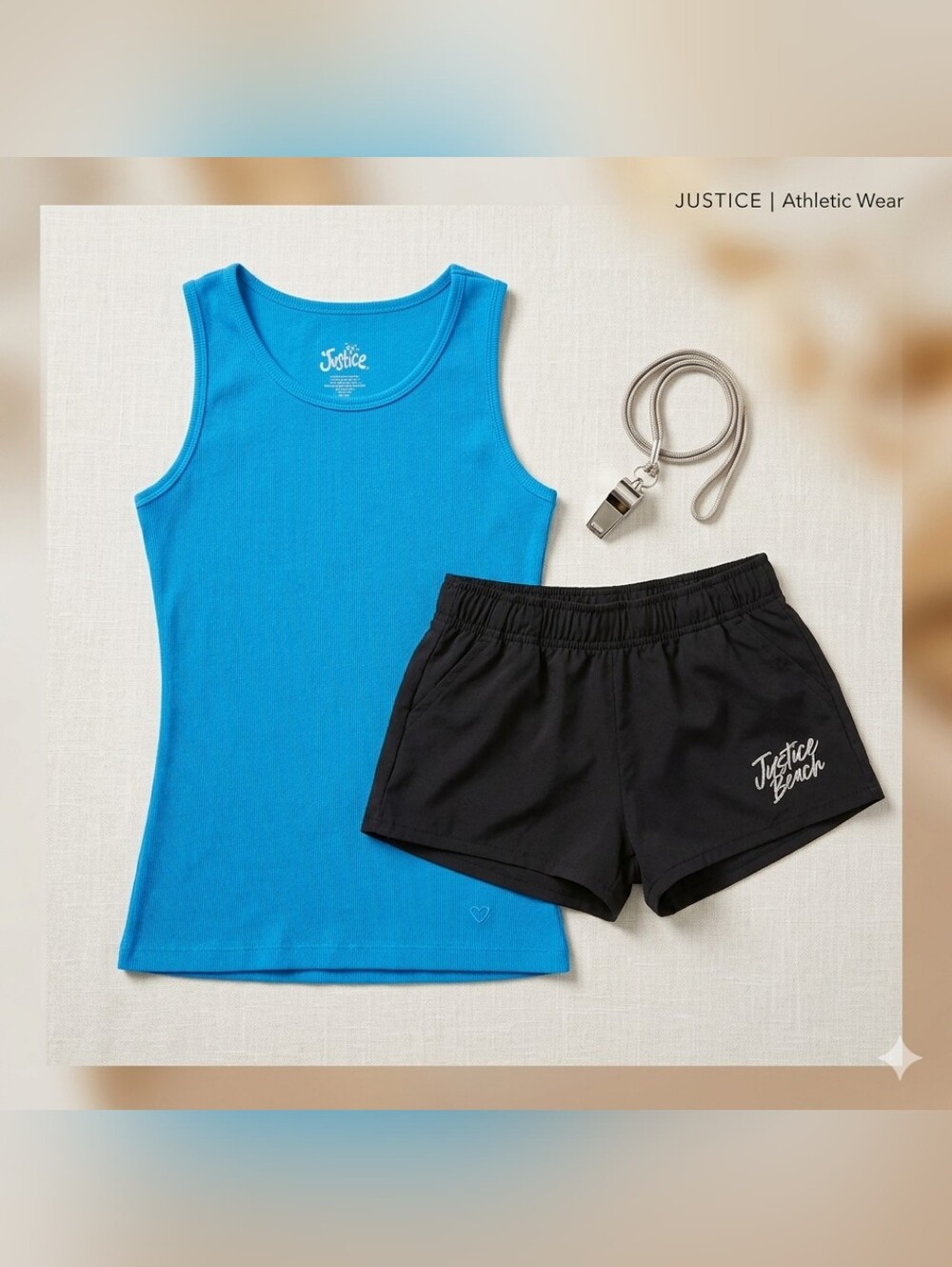 Justice Girls Black Swim Shorts and Blue Tank Top Size Small